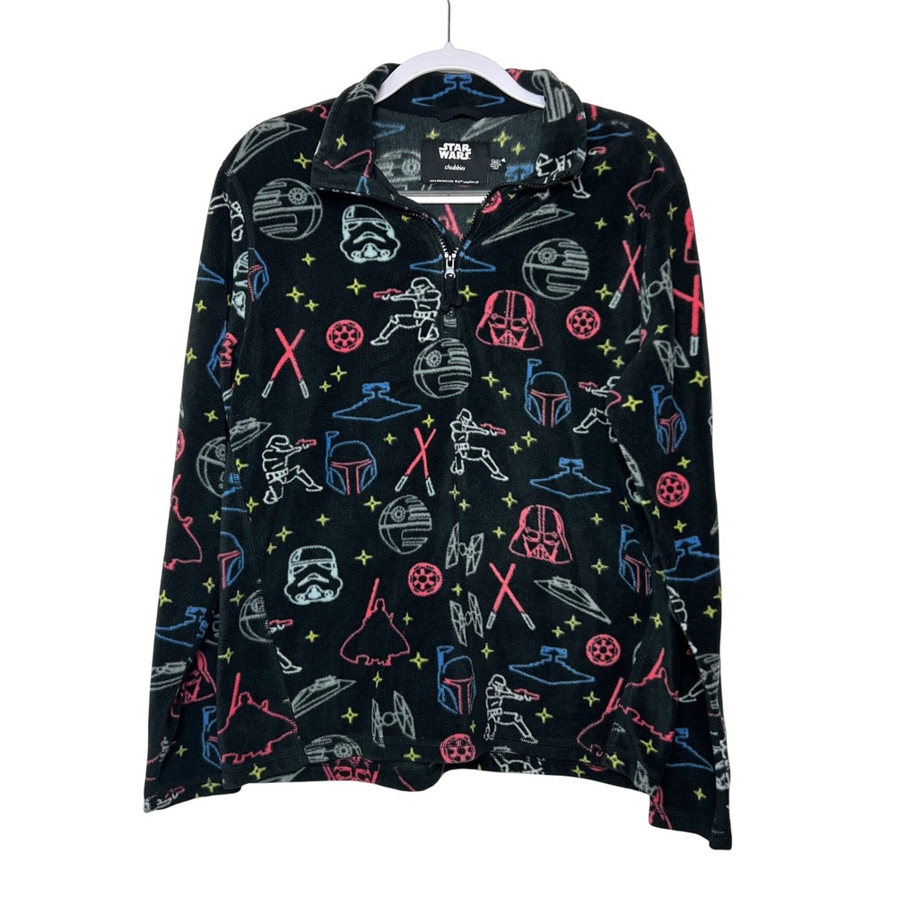 Chubbies Star‎ Wars Fleece Pullover Quarter Zip Characters Black Neon Small